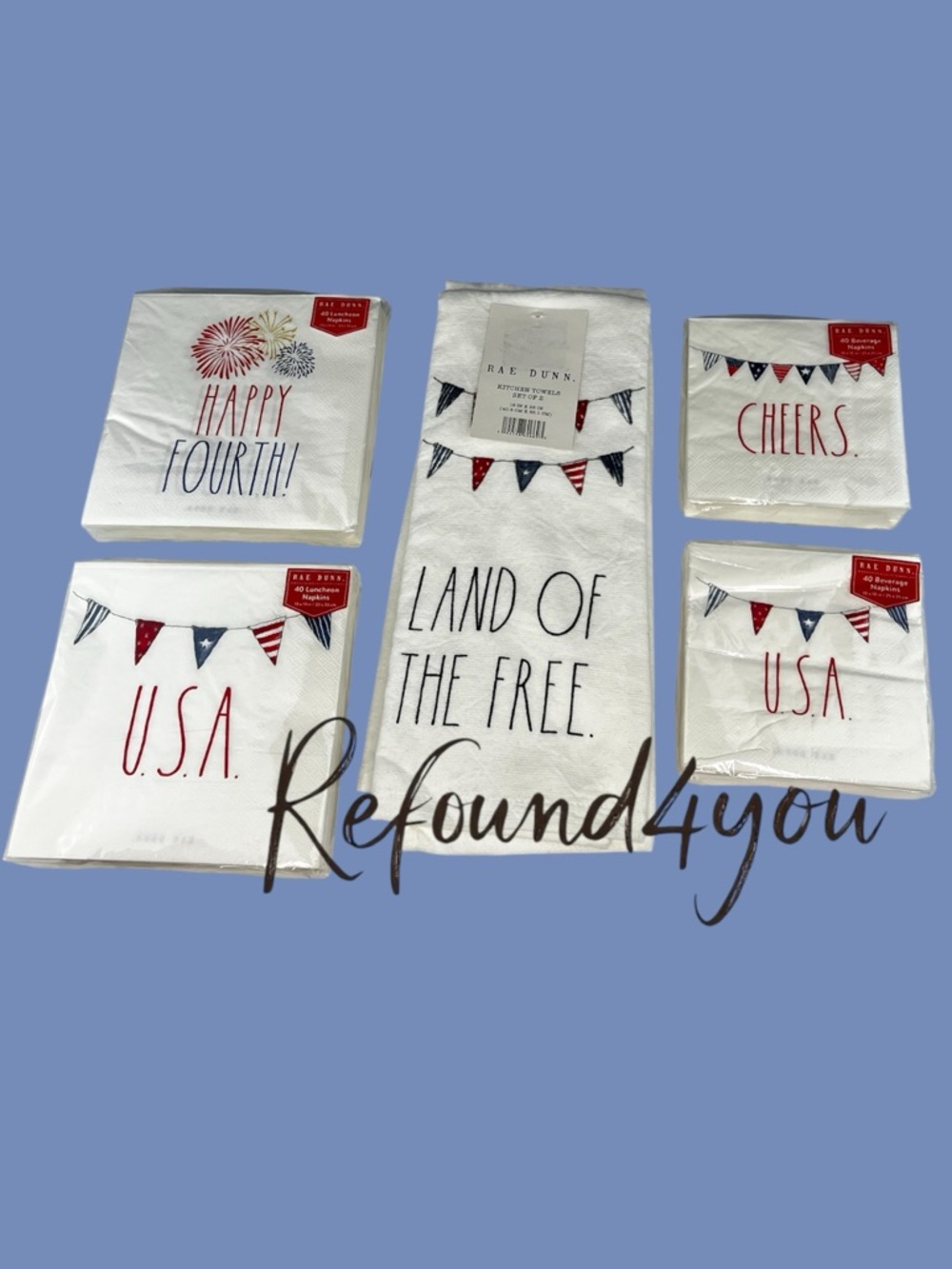 HOLIDAY *Last One* Rae Dunn - ‘Land of the Free’  Dishtowels/ napkin bundle. NWT